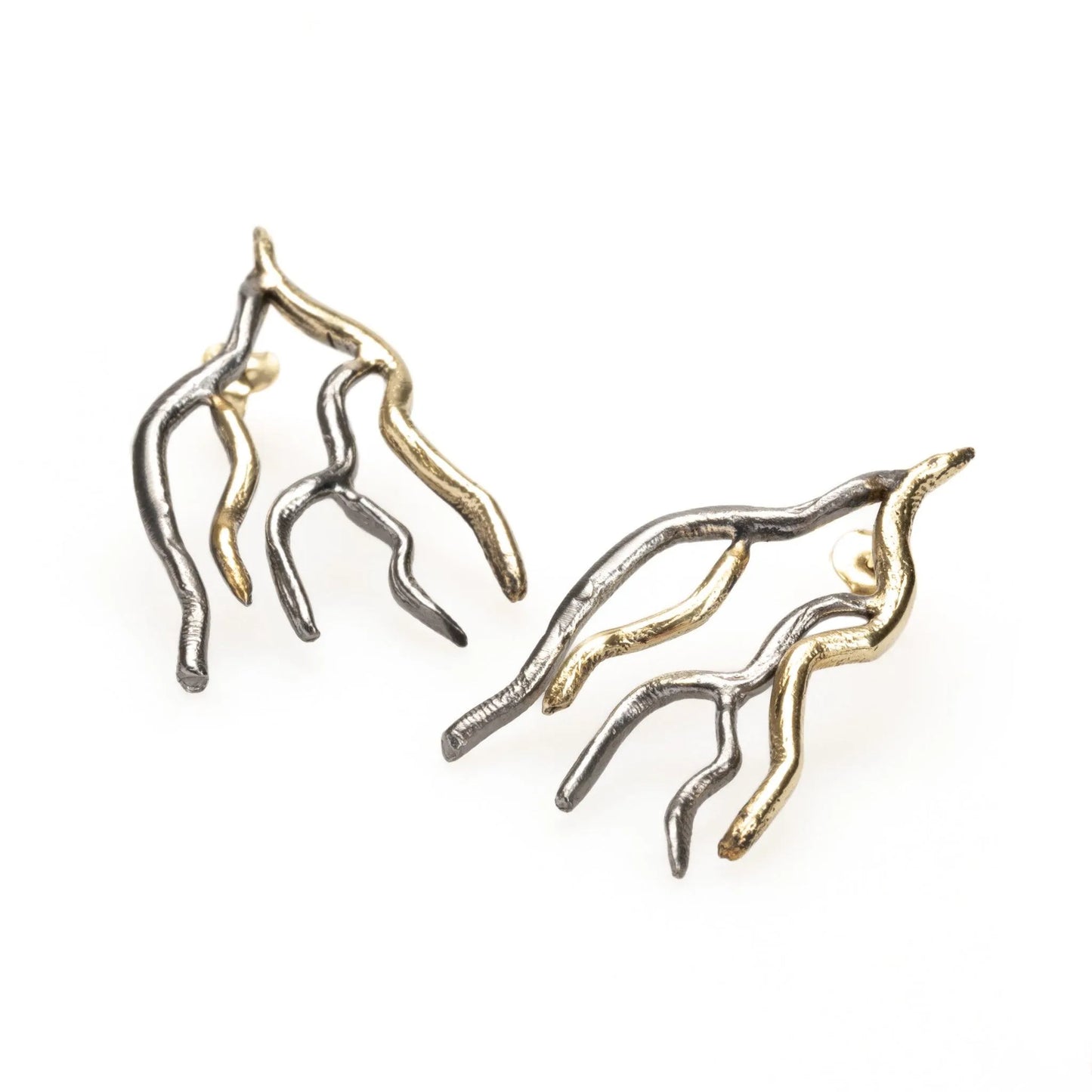 Gold and Rhodium Bough Statement Stud Earrings