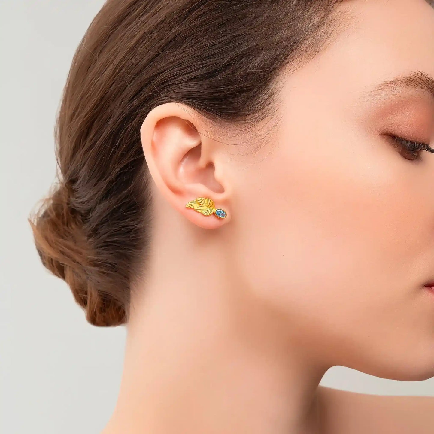 18k Gold Birthstone Leaf Earrings, Tourmaline October Birthstone
