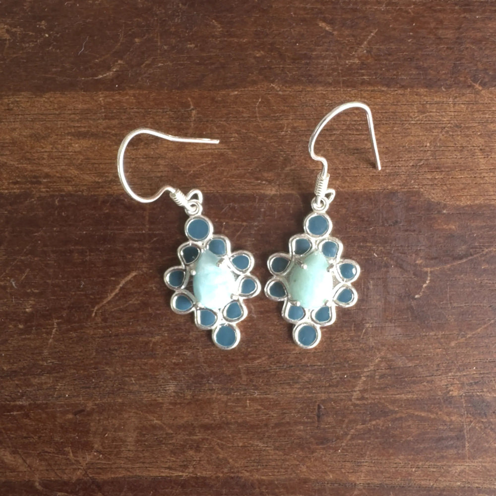 Boho Sterling Silver Dangle Earrings with Larimar, Agate, Labradorite – Unique Handmade Jewelry