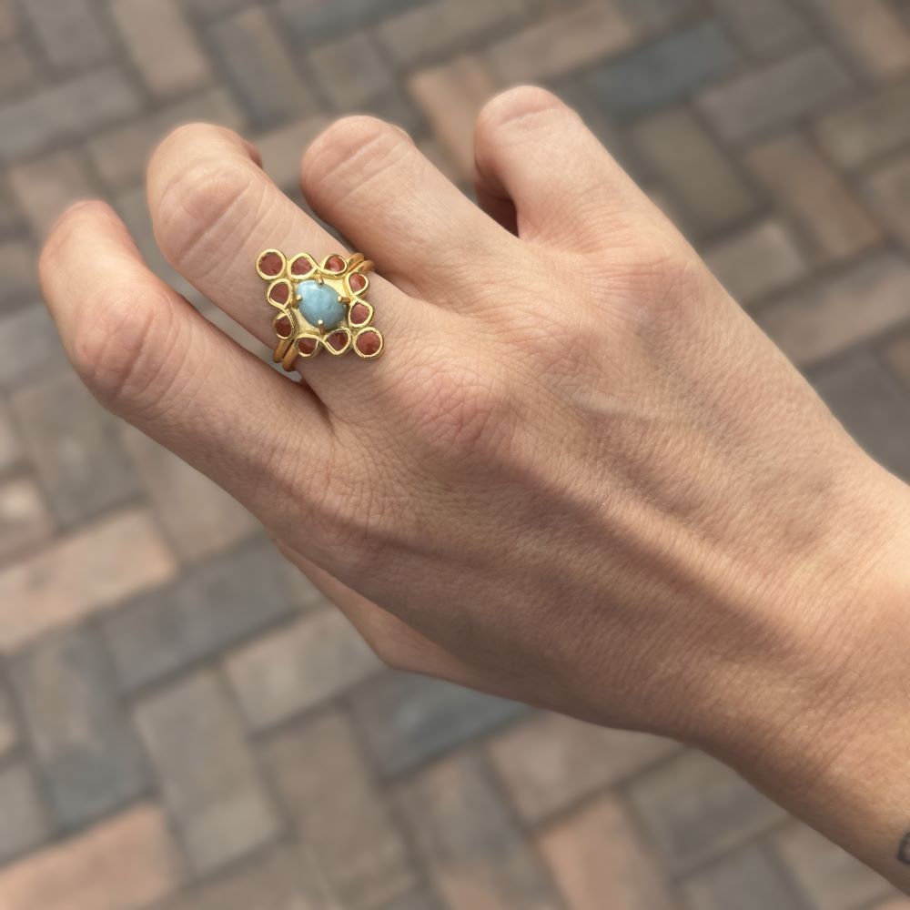 Handmade Boho Gemstone Ring: Adjustable Gold-Plated Brass or Sterling Silver