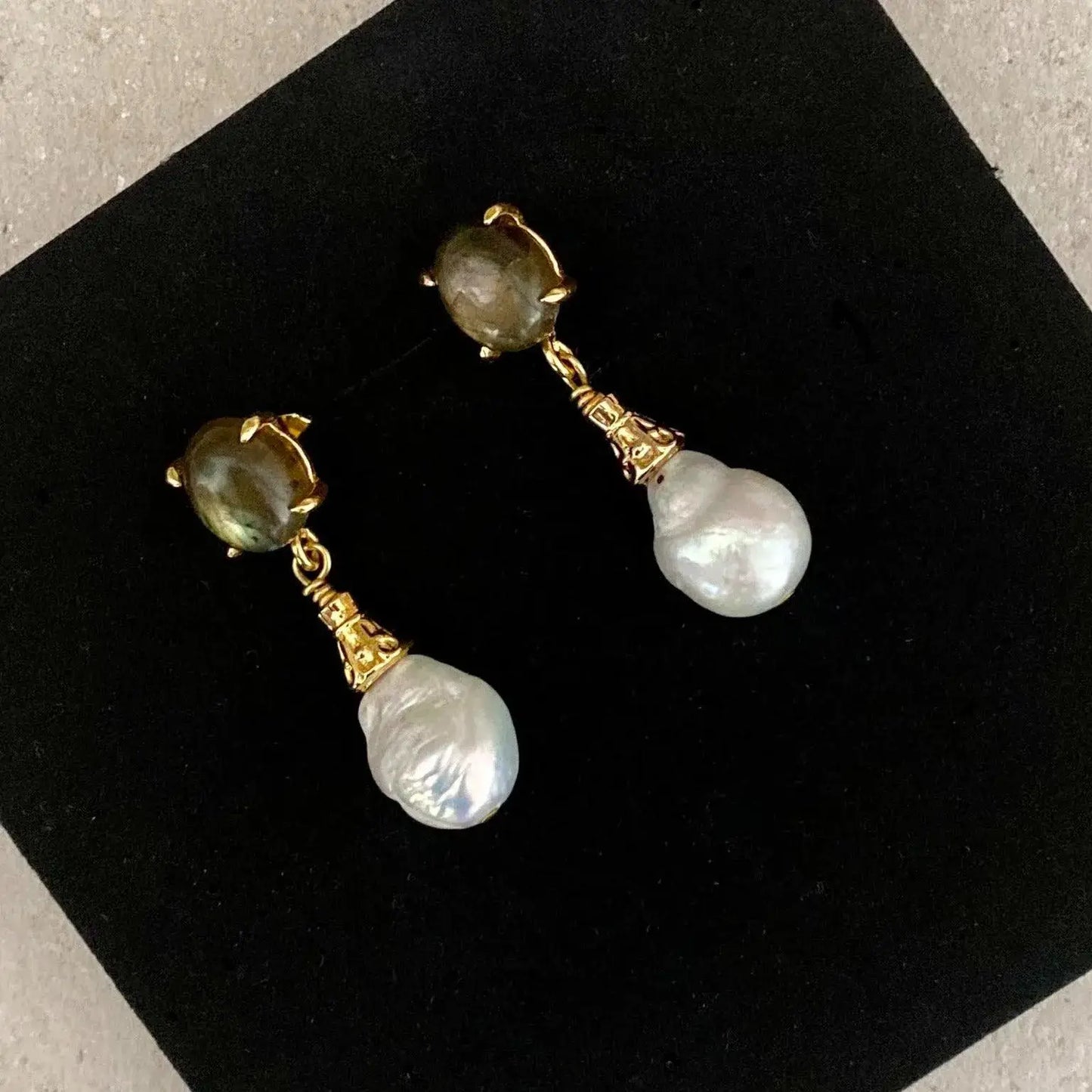 Dangling Gold Elegant Pearl Earrings with Aventurine, Labradorite and Amethyst Options