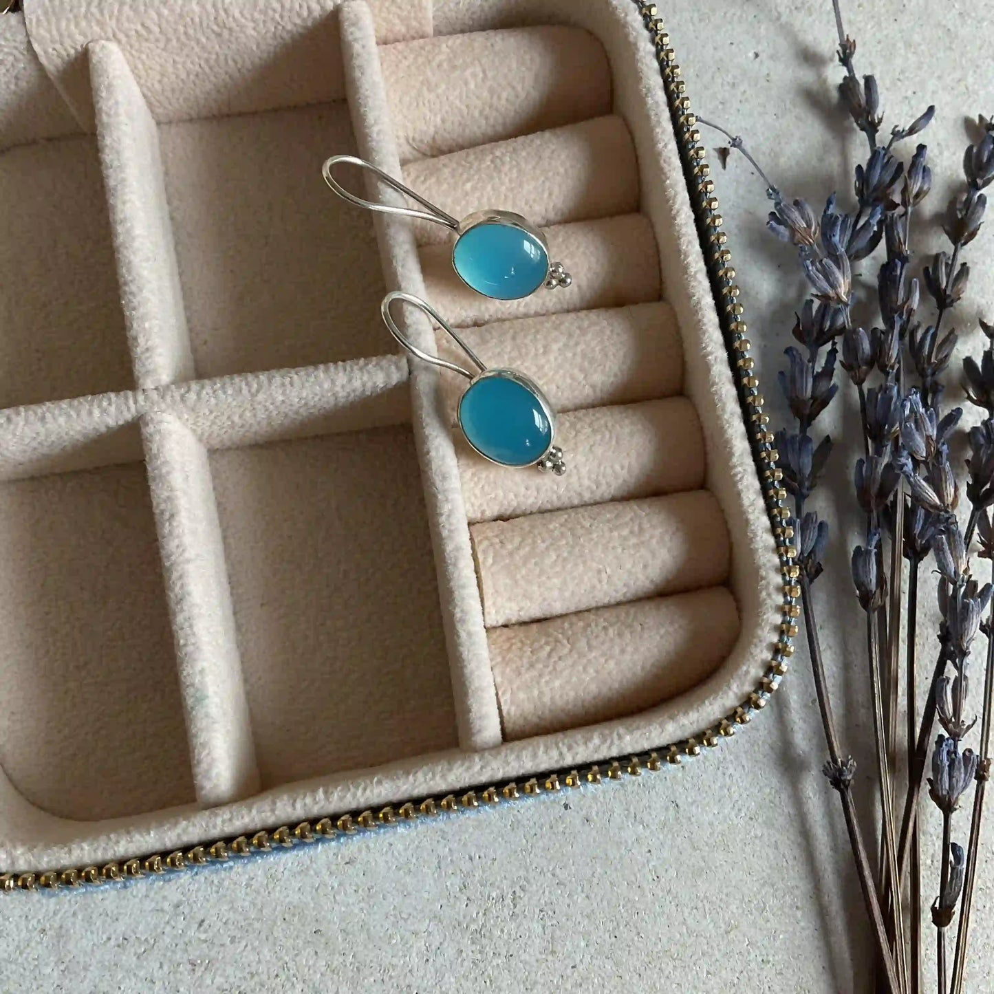 Silver Drop Earrings with Blue Agate
