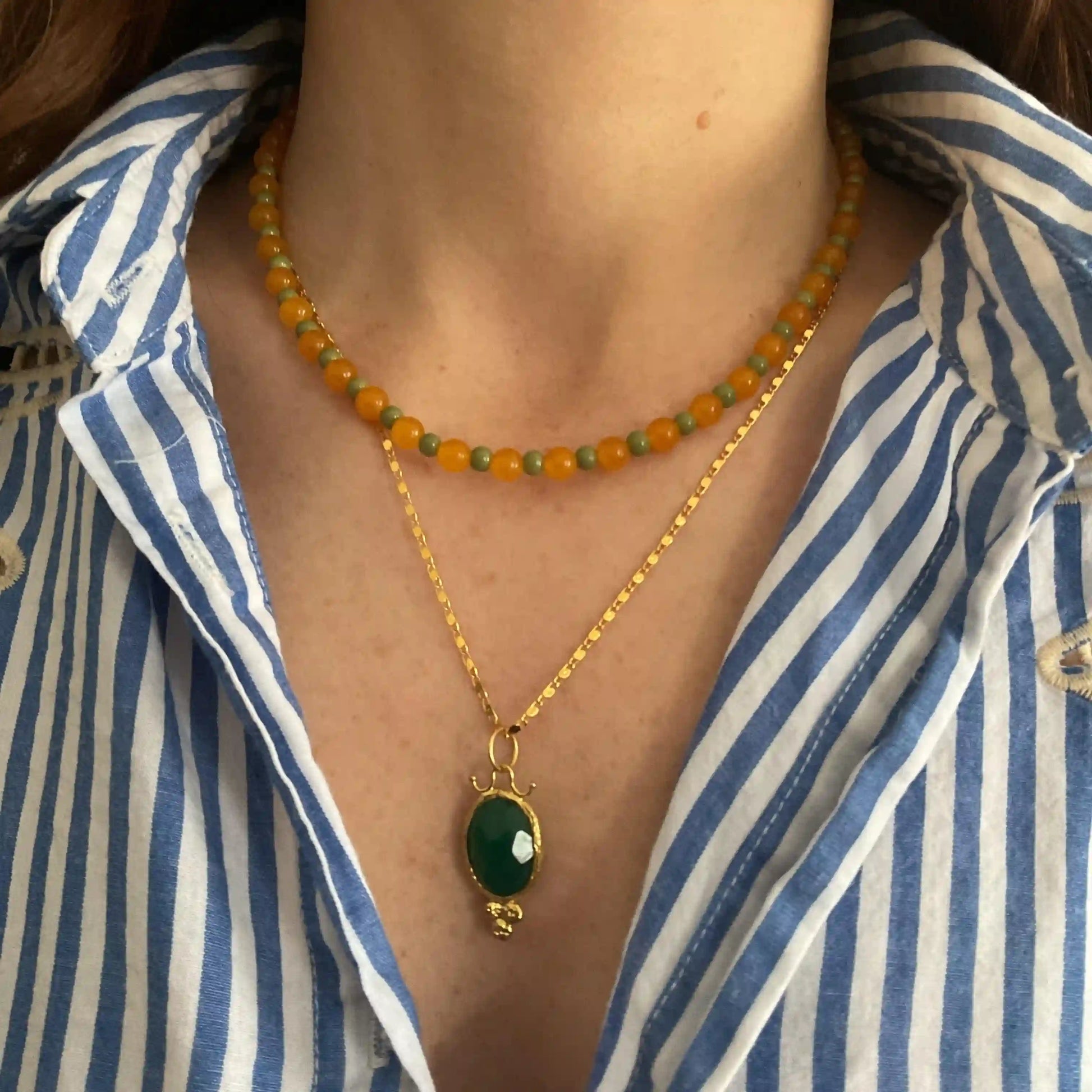 Beaded Natural Agate Necklace