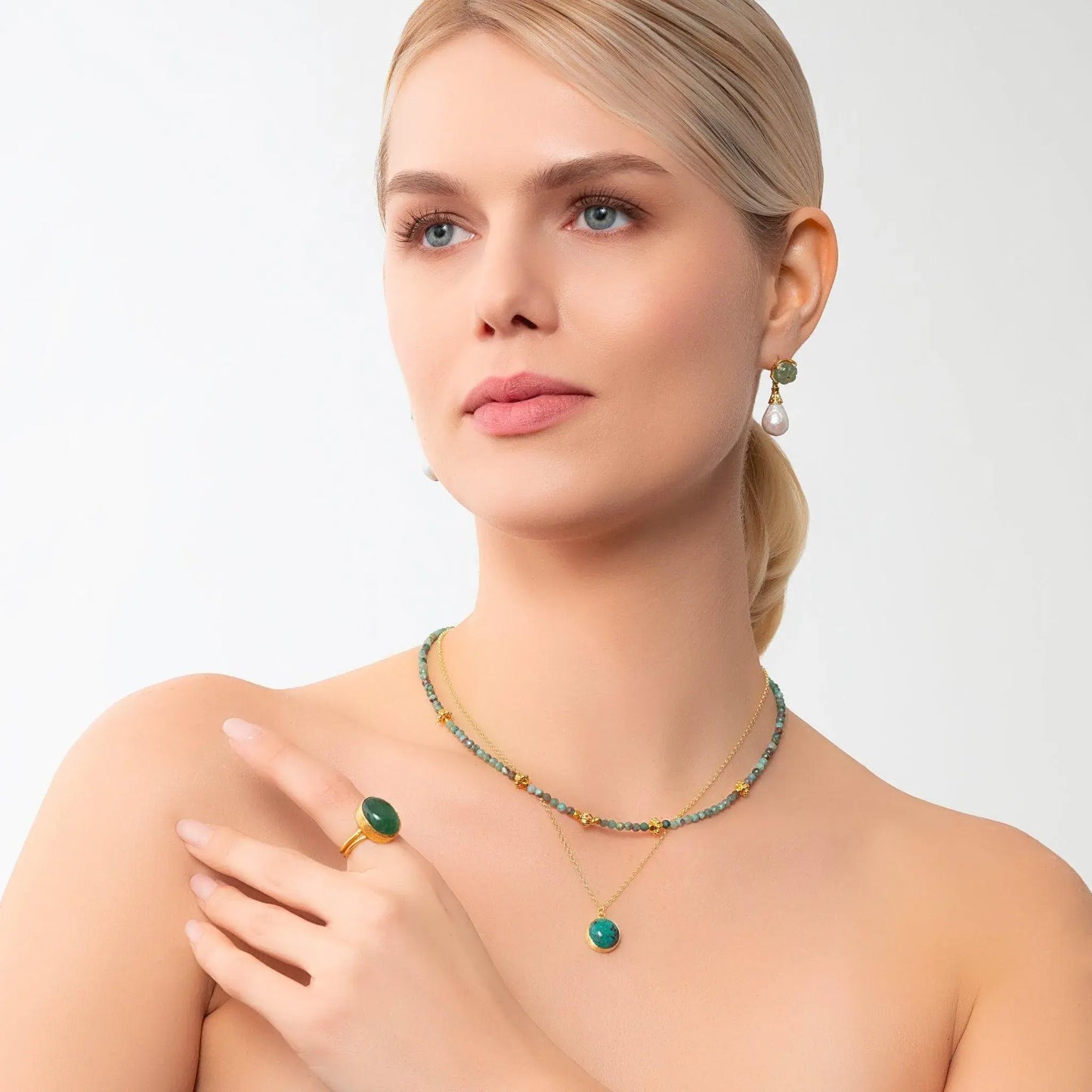 18k Gold Chrysocolla Necklace