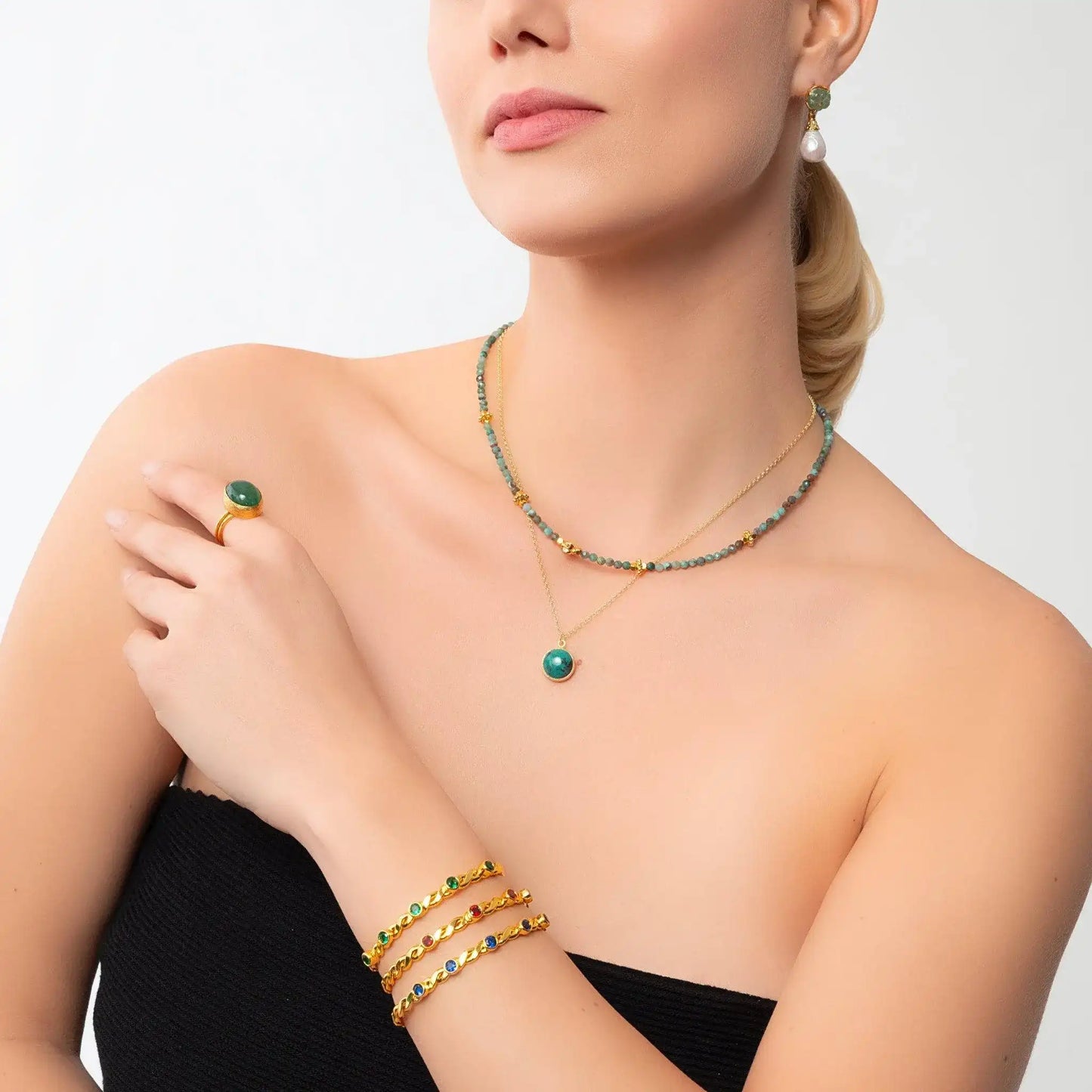 18k Gold Chrysocolla Necklace