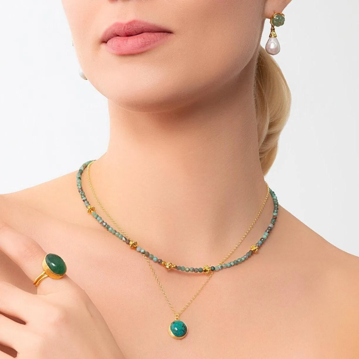 18k Gold Chrysocolla Necklace