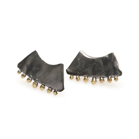 Byzantine Stud Earrings, 18k Gold and Rhodium