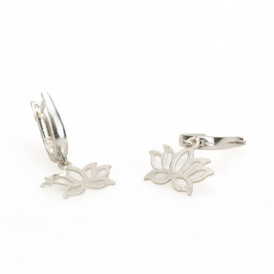 Dainty Dangling Silver Lotus Earrings