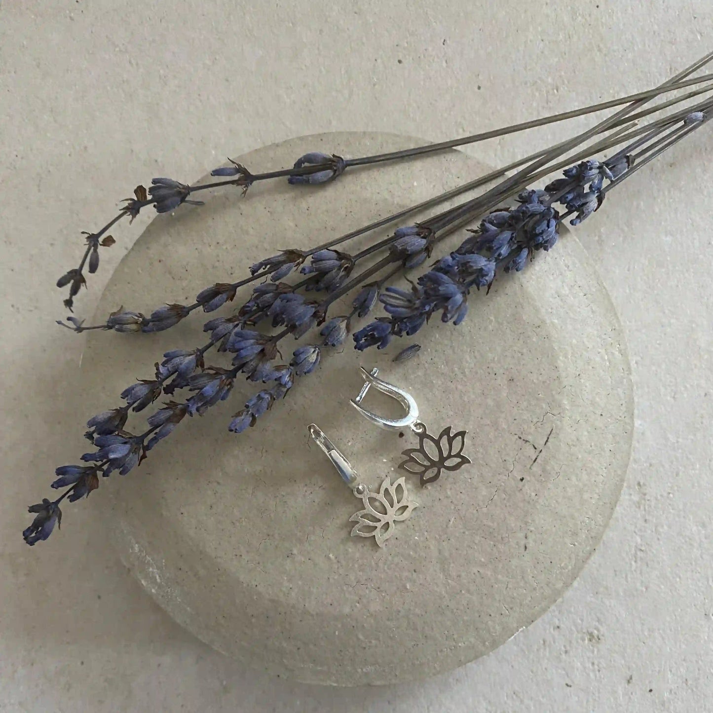Dainty Dangling Silver Lotus Earrings