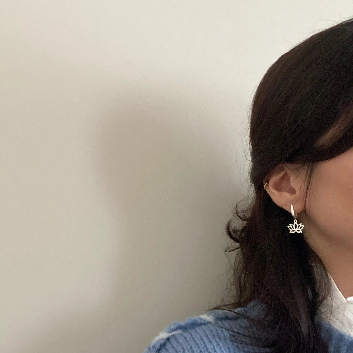 Dainty Dangling Silver Lotus Earrings