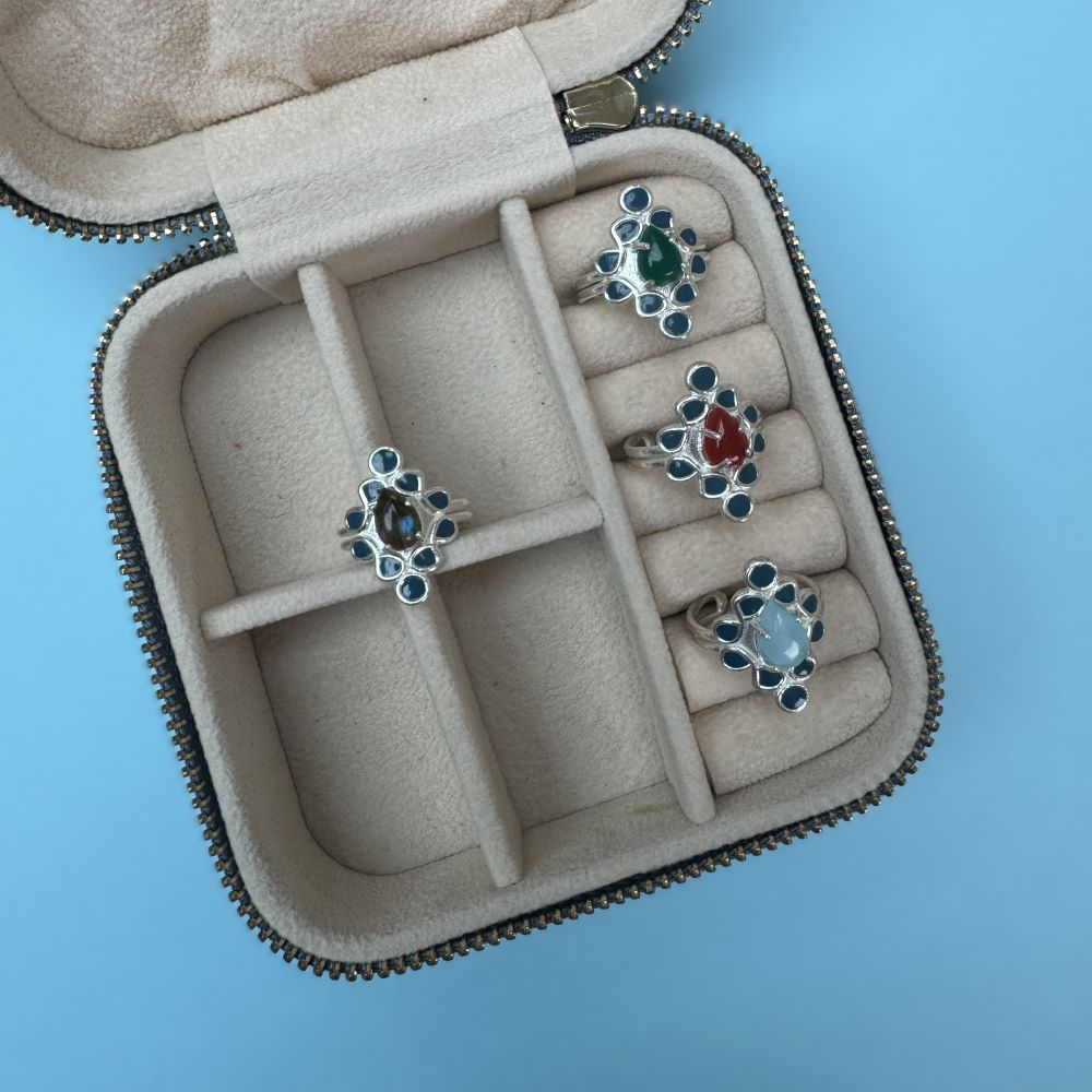 Handmade Boho Gemstone Ring: Adjustable Gold-Plated Brass or Sterling Silver