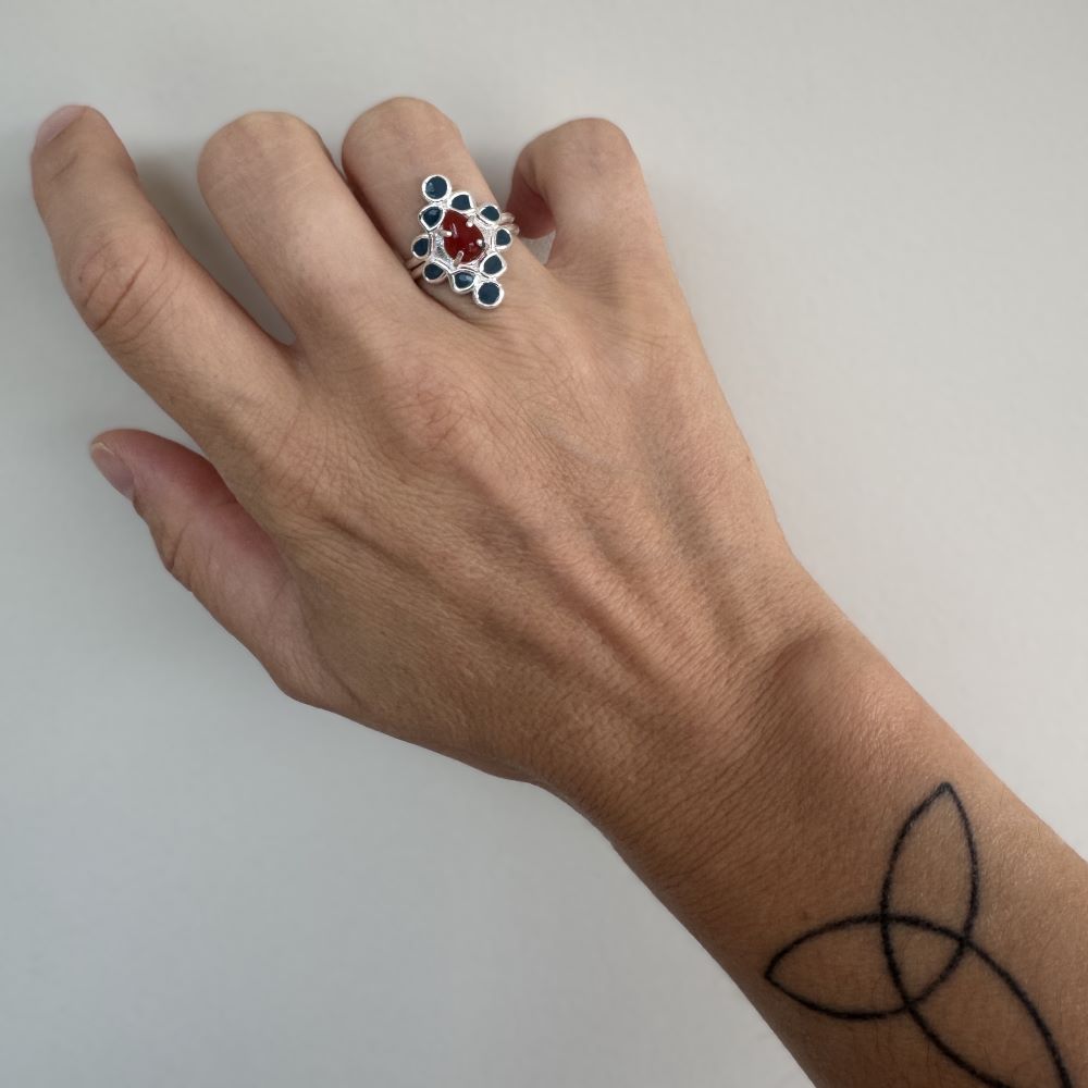 Handmade Boho Gemstone Ring: Adjustable Gold-Plated Brass or Sterling Silver