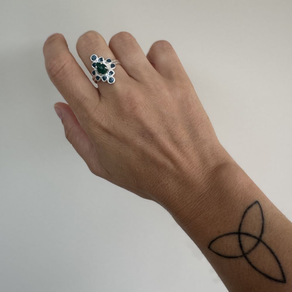 Handmade Boho Gemstone Ring: Adjustable Gold-Plated Brass or Sterling Silver