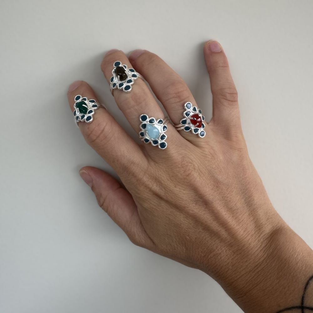 Handmade Boho Gemstone Ring: Adjustable Gold-Plated Brass or Sterling Silver