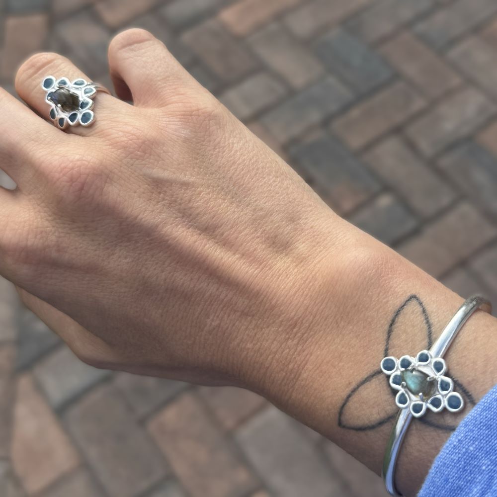 Handmade Boho Gemstone Ring: Adjustable Gold-Plated Brass or Sterling Silver