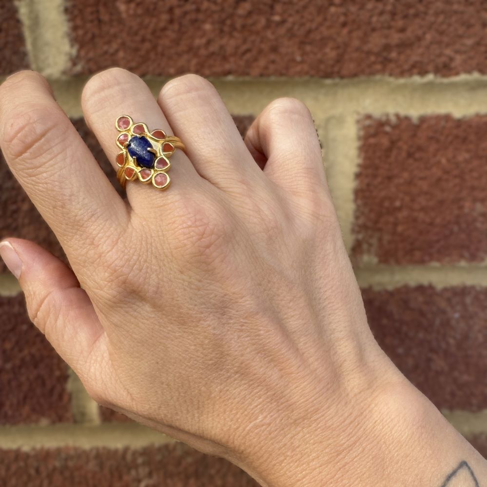 Handmade Boho Gemstone Ring: Adjustable Gold-Plated Brass or Sterling Silver