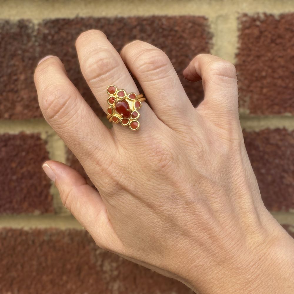 Handmade Boho Gemstone Ring: Adjustable Gold-Plated Brass or Sterling Silver