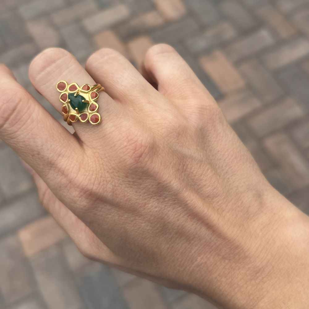 Handmade Boho Gemstone Ring: Adjustable Gold-Plated Brass or Sterling Silver