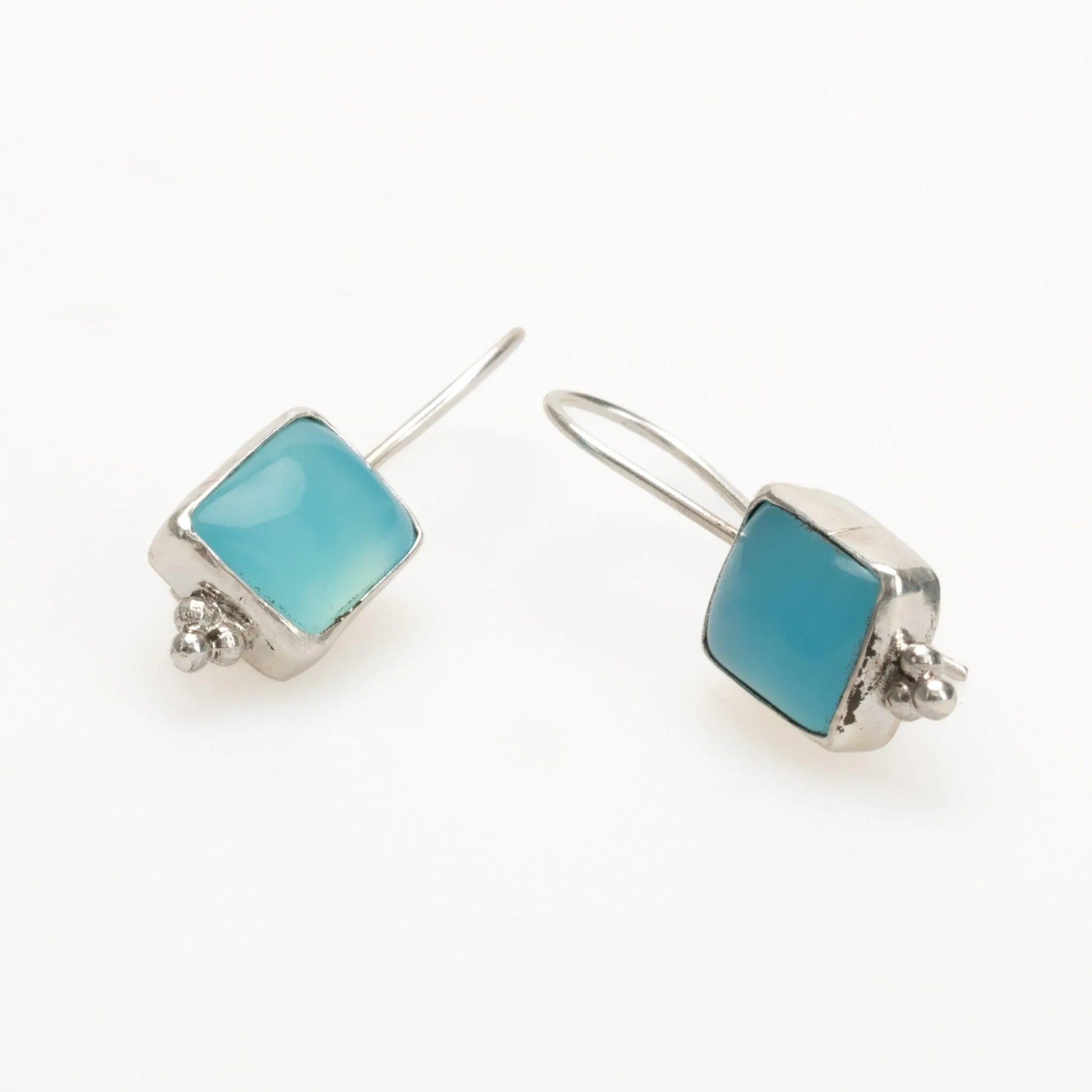 Silver Drop Earrings with Blue Agate